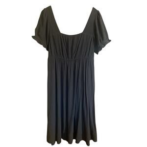 SO Women’s Black Short Sleeve Square Neck Babydoll Mid Length Dress Size Medium